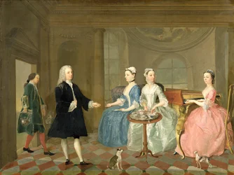 A Family Being Served with Tea